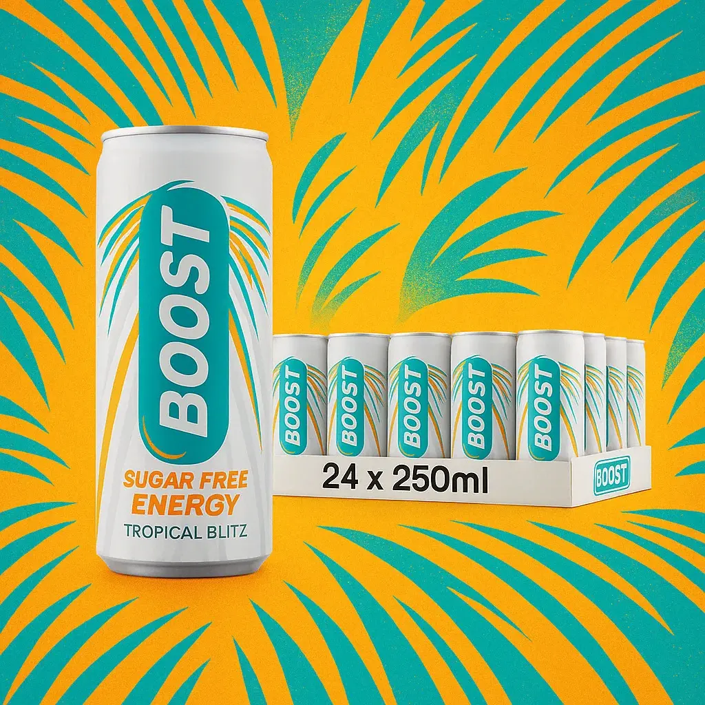 Best Before 30/04/25 Boost Sugar Free Cans Tropical Flavour - 24 Pack (250ml)