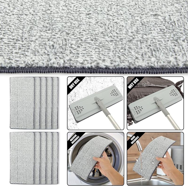 Flat Mop and Bucket set, Hands Free Squeeze Mop with 10 Reusable Microfiber Mop Pads and Stainless Steel 123cm Long Handle, Microfiber Floor Mop for Tiled, Marble, Hardwood Cleaning 4