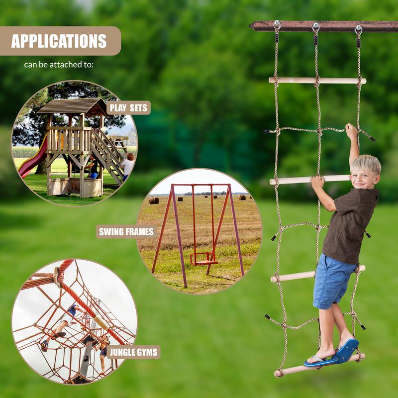 Product Introduction of The Magic Toy Shop Rope Ladder Climbing Net for Kids – Safe & Sturdy  Rope Cargo Net with Wooden Rungs & Hanging Rings – Outdoor Playground Equipment, Treehouse Accessories, Swing Frame Attachment 13
