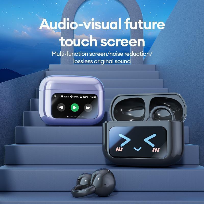 M100 Clip On Ear Headphones With Audio-Visual Future Touch Screen, Audio Wireless Headphones for Music & Phone Calls,Sport Waterproof & Sweatproof 1