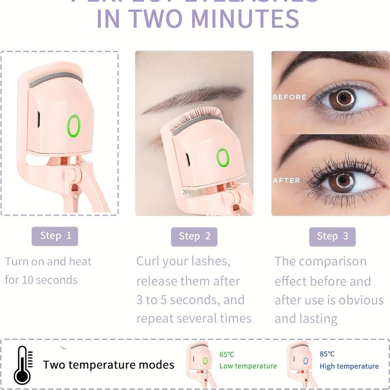HGS    USB Rechargeable Electric Eyelash Curler - Compact, Lightweight, Ergonomic Design for Travel Touch-Ups, White & Pink Options, 150mAh Battery 4