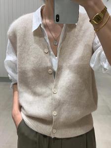 Women's Solid Color  V Neck Sweater Vest, Casual Sleeveless Knitwear for Spring & Fall, Fashion Women's Knit Clothing for Daily Wear