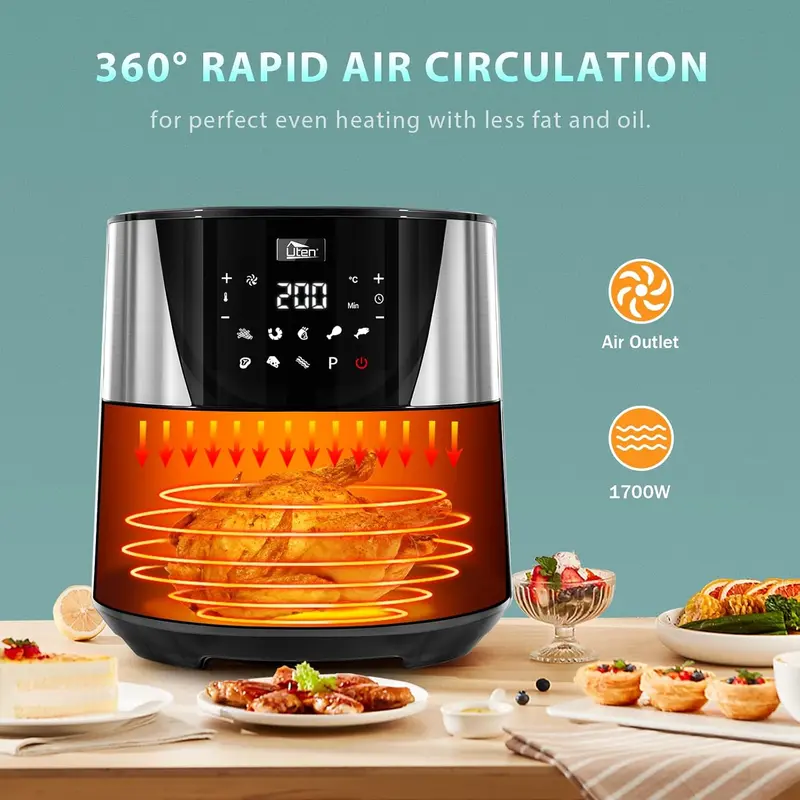 Air Fryer, Uten Air Fryers Oven 7.5 L, 8 Preset Programs, Preheat, Power Off Memory Function, Recipes, 1700W 4