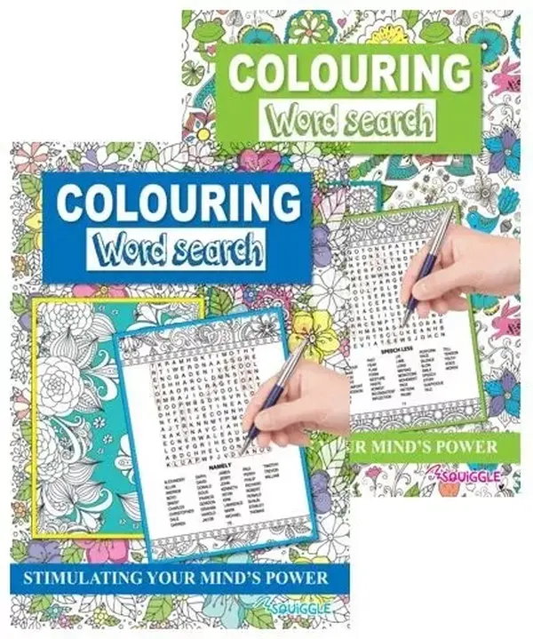 Pack of 2 A4 Colouring & WordSearch Puzzle Books for Adults / Older Children Mind Relaxing 0