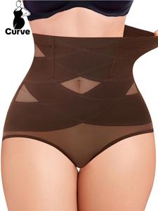 【Plus Size】 Solid Color Mesh Criss Cross Design High Waist Shapewear Panty, Breathable Comfortable Tummy Control Butt-lifting Shaper, Tummy Control Butt Lifter, Ladies Shapewear Bottoms