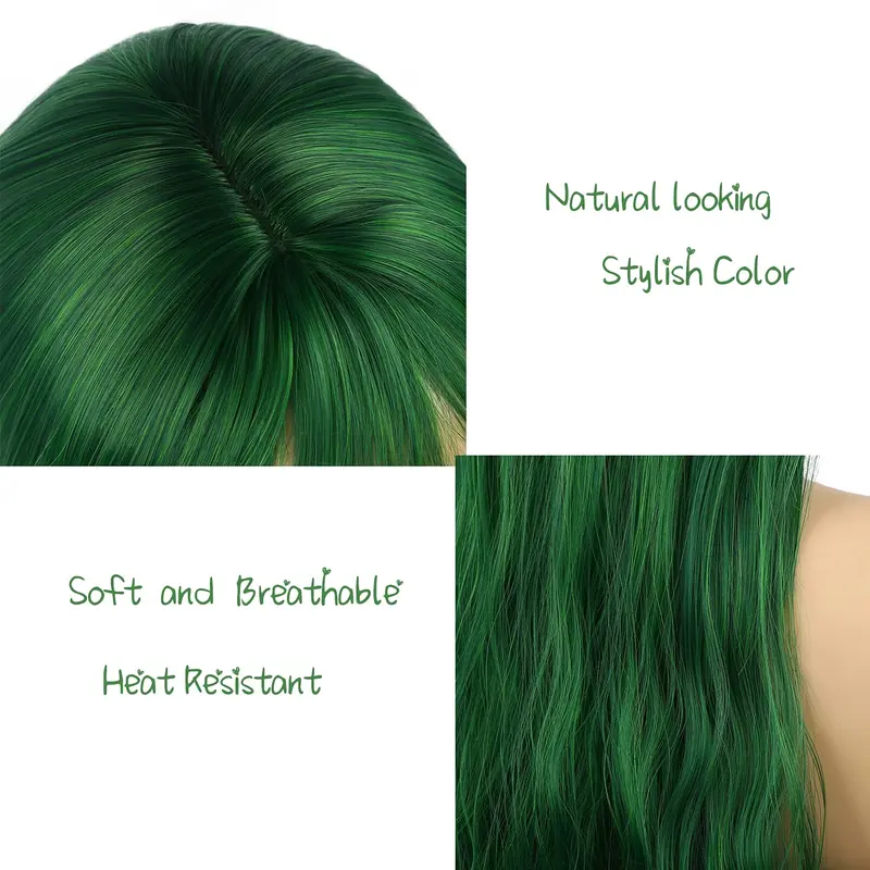 Craigs bits and bobs Sallcks Womens Long Curly Wavy Green Wig with Bangs Synthetid Heat Resistant Halloween Cosplay Costume Wigs 4