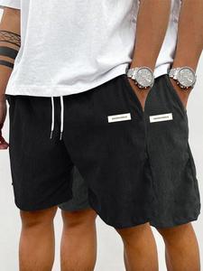 Men's Letter Print Corduroy Shorts, Casual Breathable Comfy Shorts for Summer, Men's Bottoms for Daily Wear
