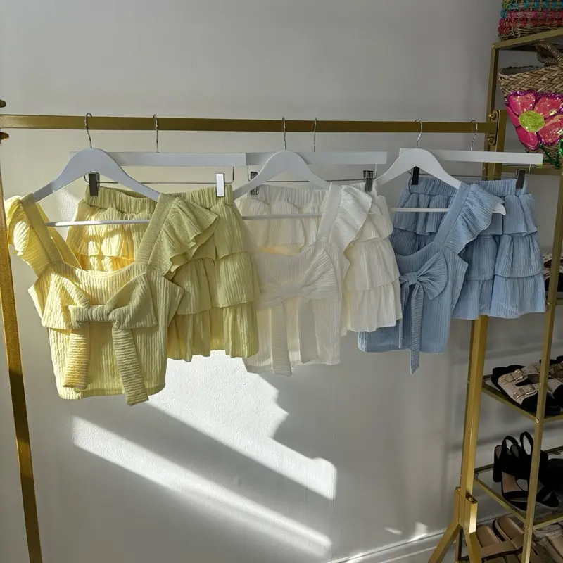Frill Two Piece Set Skirt & Bow Top Summer Holiday Cute Outfit Built In Shorts Co-ord - 294 4