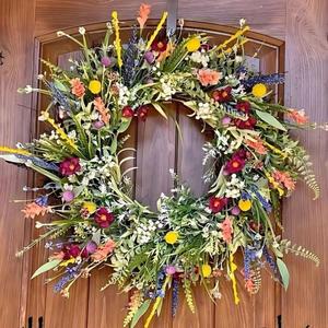 Artificial Flower Wreath, 1 Count Faux Flower Wreath, Decorative Flower Wreath for Home Front Door Wall Wedding Decoration, Plants