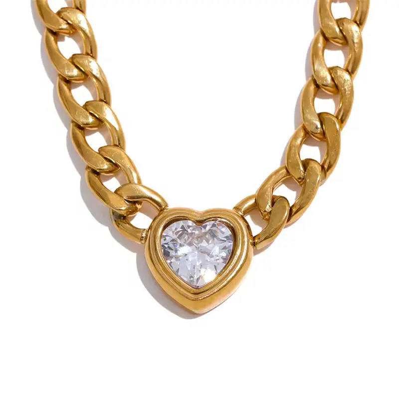 Statement Heart Necklace - Chunky Chain Necklace