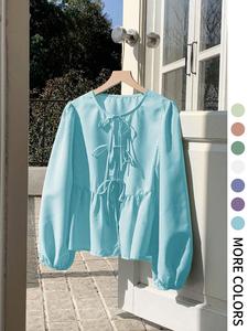 Women's Tie Front Blouse, Striped Print Top, Casual Long Sleeve Top for Spring & Fall, Women's Clothing for Daily Wear