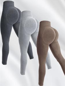 Women's 3pcs High Waist Sports Leggings, Solid Color Skinny Pants, High Stretch Seamless Yoga Legging, Summer Outfits 2024, Ladies Sportswear Clothing for Indoor Outdoor Wear