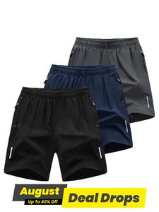 Men's Solid Pocket Elastic Waist Shorts, Casual Breathable Comfortable Shorts for Running Gym Workout, Men's Bottoms for All Seasons, Summer Sports Shorts