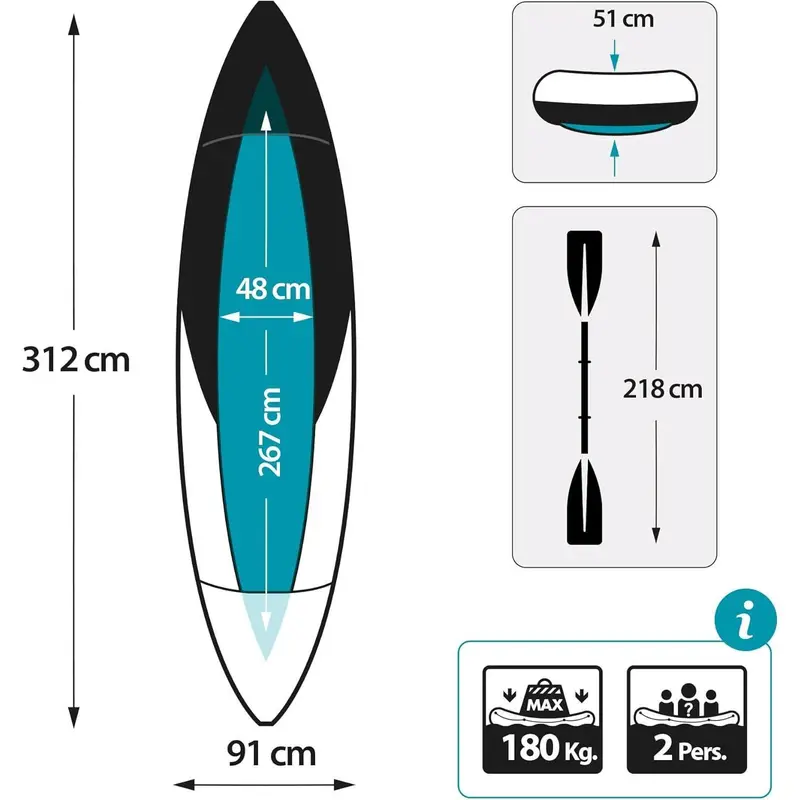 Explorer K2 Kayak, 2-Person Inflatable Kayak Set with Aluminum Oars and High Output Air Pump 8
