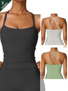 Women's Solid Racer Back Sports Tank Top, Quick Drying Breathable Comfortable Sports Top for Yoga Gym Workout, Ladies Sportswear for All Seasons, Breathable Workout Tops