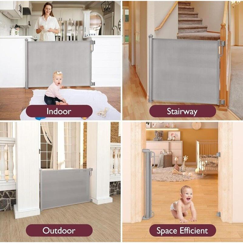 33-Inch Extra Tall Retractable Baby Gates, 59" Wide, Black/Grey Mesh, Banister Mount, Baby & Dog Gate for Stairs, Doorways 5