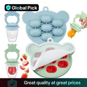 Cartoon Bear Design Pacifier with Ice Cube Tray, 2 Counts/set Baby Fruit & Vegetable Feeder & Ice Mold, Silicone Baby Fruit Bite Tool