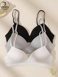 Women's Solid Wireless Bra, Casual Comfy Breathable Adjustable Strap Bra, Softness Lingerie for All Seasons