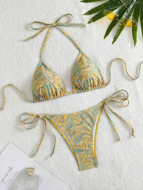 Backless Halter Bikini Set – Printed Two-Piece Swimwear for Summer Beach Days 5