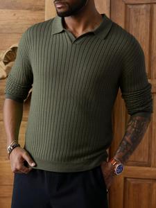 Men's Regular Fit Striped Print Polo Shirt, Casual Long Sleeve Collared Top for Spring & Fall, Fashion Men's Clothes for Daily Wear