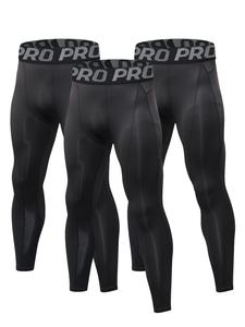 Men's 3/5pcs Athletic Letter Print Tight-fitting Sports Leggings, Quick Drying Breathable Comfortable Skinny Pants, Men's Sportswear Clothing For Indoor Outdoor Wear