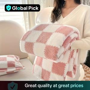 Checkerboard Pattern Blanket, 1 Count 350gsm Soft Comfortable Throw Blanket, Flannel Fleece Blanket, Room Accessories Warm Napping Blanket for Home Office Travel, Bedroom Refresh Decor, Holiday Essentials, Soft Blankets