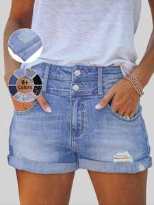 Women's Denim Shorts, Casual Fashion Basic Fitted Pocket Design Shorts for Daily Wear, Ladies Bottoms for Summer, Womenswear, Jean Shorts, Denim Clothing, Casual Comfy Shorts, Button Fly Shorts, Casual Fashionable Shorts, Frayed Hem Shorts