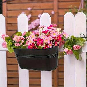 Hanging Flower Pot with Detachable Hook, Indoor/Outdoor Plant Bucket for Railings, Fences, Windows, Rustic Style Garden Container