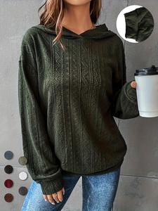 Plus Plain Drop Shoulder Hoodie, Casual Long Sleeve Hooded Sweatshirt for Fall & Winter, Women's Plus Clothing for Daily Wear