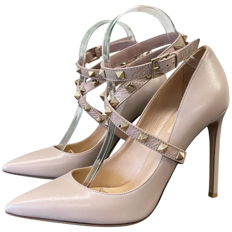 Pre-owned  Valentino Garavani  Women's Rockstud Ankle Strap Heels Pink Size EU 39 / UK 6 7