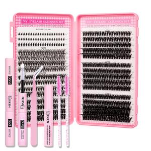 Individual Eyelash Extension Kit, 1 Set False Eyelashes with Eyelash Glue & Tweezers & Glue Remover, Professional Eye Enhancement Tools for Women, Makeup DIY Eyelashes Kit