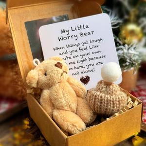 Little Bear in Box, 1 Set Mini Plush Bear with Inspirational Card, Sympathy Gift, Best Friends Gifts