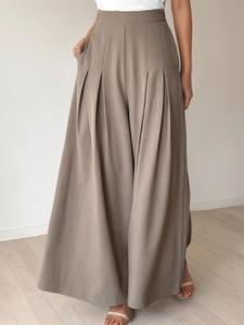 Women's Solid Plicated Pocket Wide Leg Pants, Casual Comfy Trousers for Daily Wear, Ladies Bottoms for All Seasons, Casual Chic Trousers
