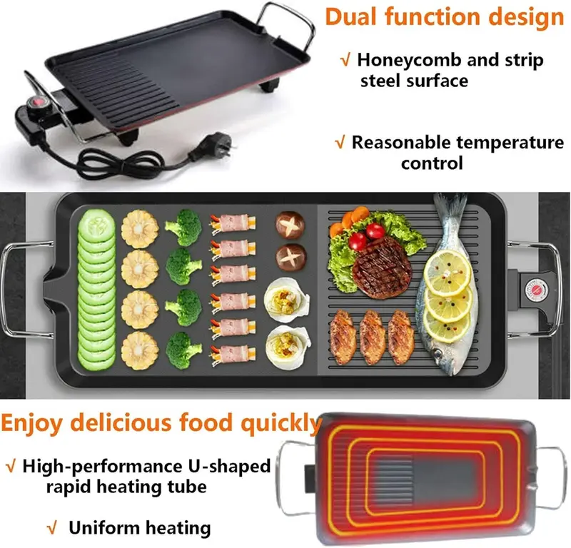 Electric Teppanyaki Table Grill Griddle BBQ Barbecue Hot Plate Smokeless Pan 6