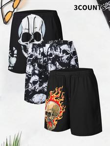 Men's Skull Print Boxer Brief Swim Shorts, Regular Fit Casual Comfy Breathable Swim Shorts for Summer, Men's Swimwear for Beach Vacation, Halloween