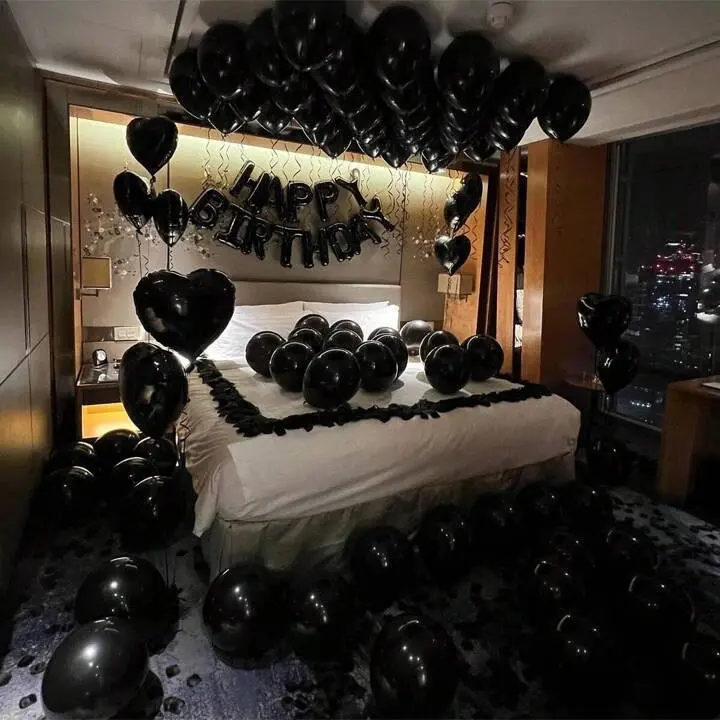 Black Happy Birthday Decoration Set - 65pcs Balloon Decorations with Latex Balloons, Banner, and Heart Foil Balloons kit