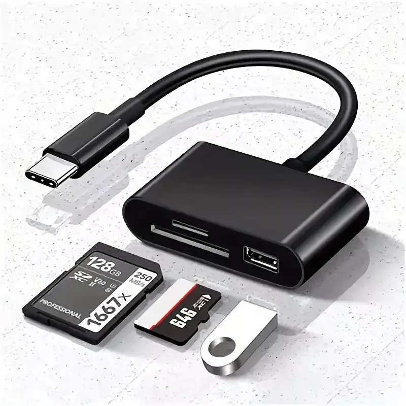 NEW USB C SD Card Reader 3 IN 1 Micro SD to Type C OTG Adapter for SDHC SDXC TF