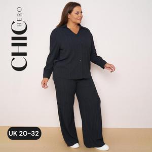 ChicHero Plus Size Texture Button Front Drop Shoulder Comfort Long Sleeve Shirt & Trouser