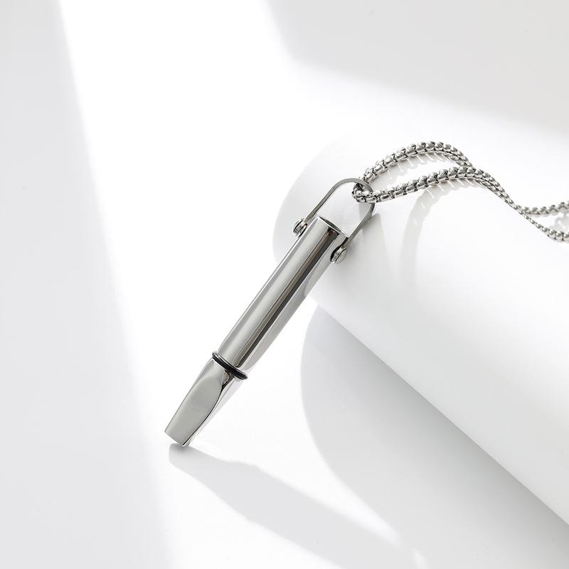 Breathing Resistance Whistle Necklace Round Tube Built-in Cotton Core Assisted Yoga Meditation Decompression Mindfulness Jewelry Titanium Steel Pendant 7