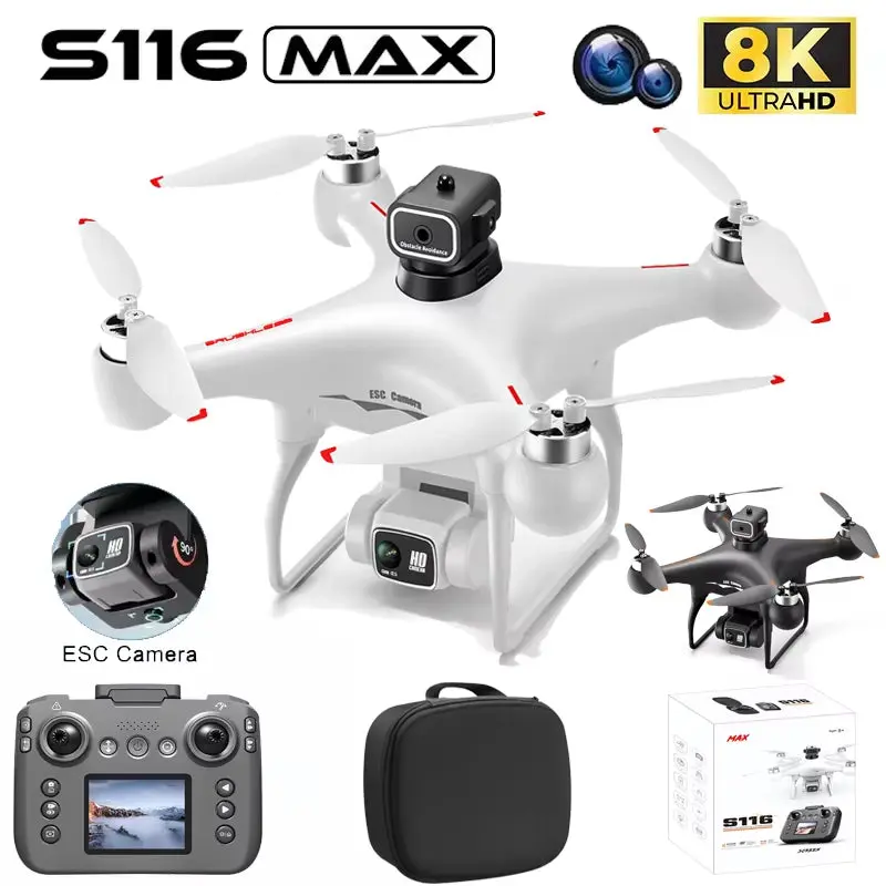 S116 MAX Drone with Screen Control – 8K HD Camera, IR Obstacle Avoidance, ESC, Brushless Motor, Foldable RC Quadcopter for Aerial Photography 1