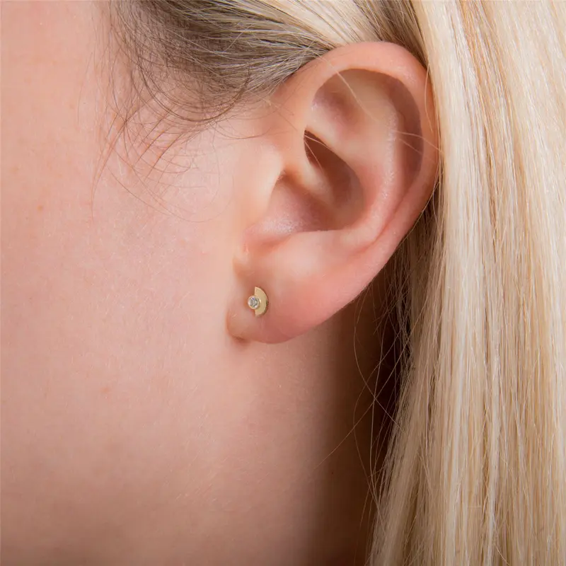 9ct Gold Clear CZ Minimal Semi Circle Stud Earrings 7