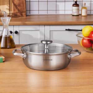 Karaca Elite Stainless Steel Induction Shallow Casserole &amp; Lid, 22cm, Silver
