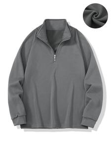 Men's Solid Zip Up Raglan Sleeve Sweatshirt, Loose Casual Long Sleeve Collared Pullover for Fall & Winter, Men's Clothes for Daily Wear