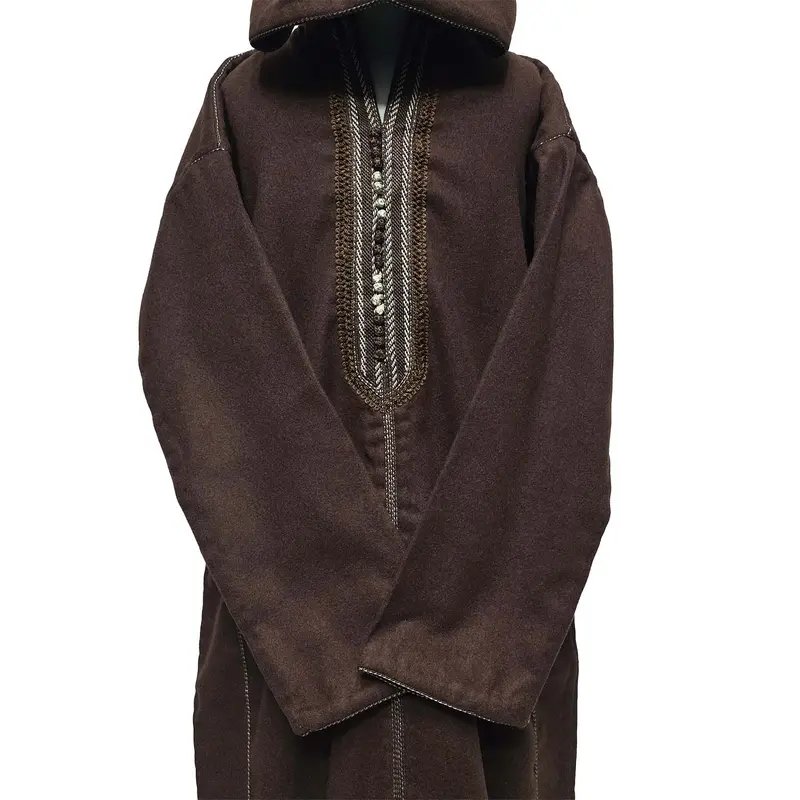 Kids Boys Cashmere Wool Thick Dark Brown Long Sleeve Moroccan Thobe Jubba 3