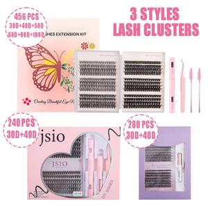 Cluster Lashes | D Curl Eyelashes Cluster Extension Includes Waterproof Bond Glue, Remover & Tweezers | Professional Salon Look at Home | Easy to Use | Soft & Lightweight & Reusable | Individual DIY Lashes Extension Kit (3 Styles Lashes)