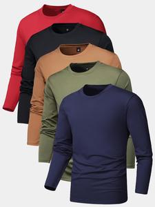 Men's Plain Long Sleeve Tee, Regular Fit Casual Round Neck T-shirt for Spring & Fall, Men's Top for Daily Wear