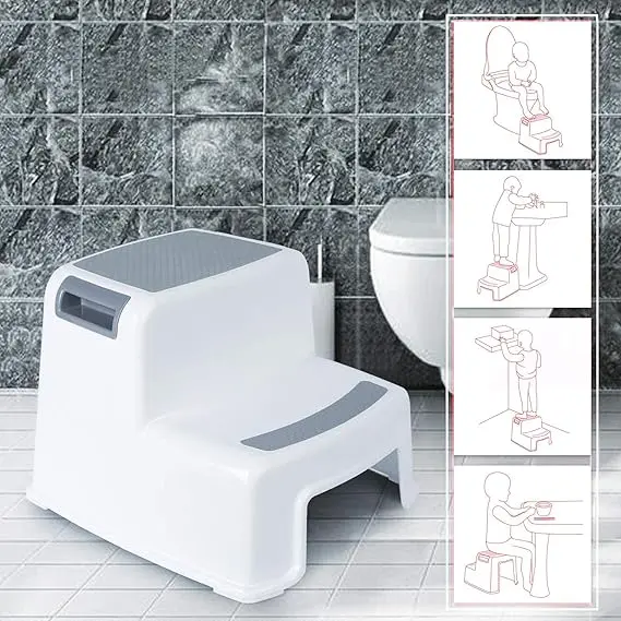 2 Step Stool for Kids, Sturdy Double Step Stool for Toddlers, Anti-Slip Stool for Children,Toddler's Stool for Potty Training and Use in the Kitchen and Bathroom Easy to Clean and Portable 3