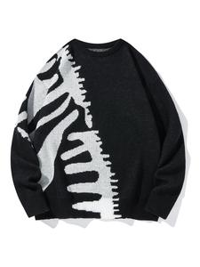 Men's Skeleton Print Drop Shoulder Sweater, Regular Fit Casual Long Sleeve Round Neck Jumper for Fall & Winter, Fashion Men's Knitwear for Daily Wear