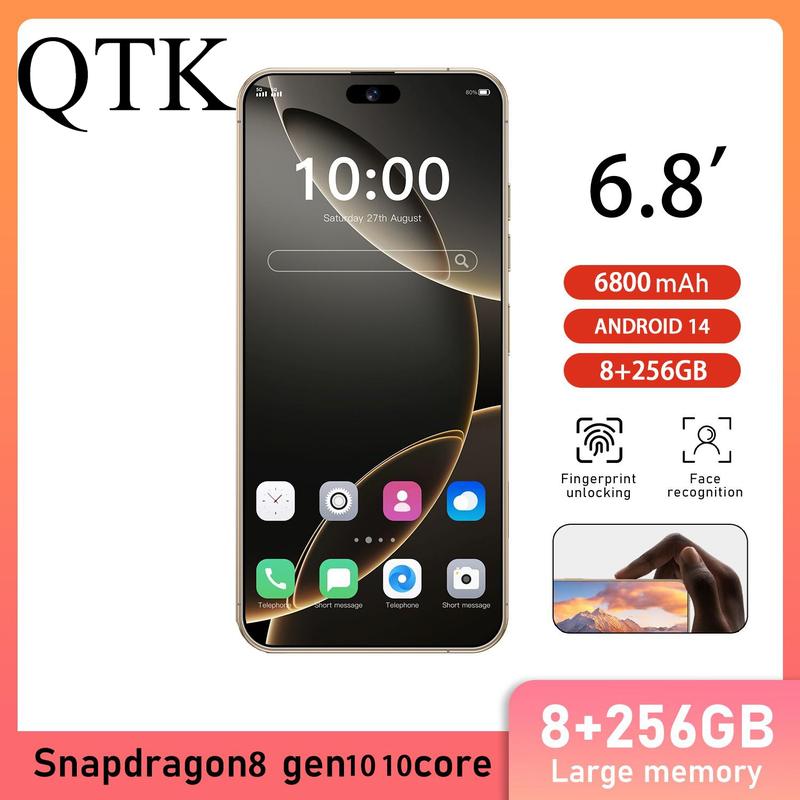 Exclusive live streaming-2025 new mobile phone 6.8-inch 6800mAh battery black and white gray gold 256GB Android smartphone 0