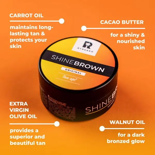 BYROKKO Shine Brown Tanning Cream210 ml Fast Bronzing Sunbed & Outdoor Cream with Natural Oils Hydrating Formula self tanner instant sun bed ultra fake tan dark gel intensive golden carrot glow gradual 1